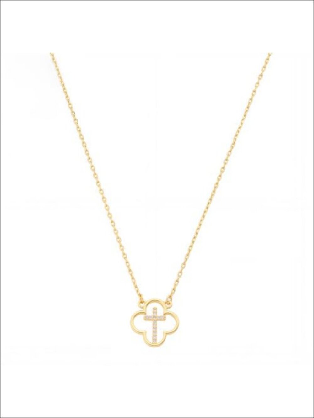 Cubic Zirconia Cross Flower Necklace 14k Gold Plated 16 In
